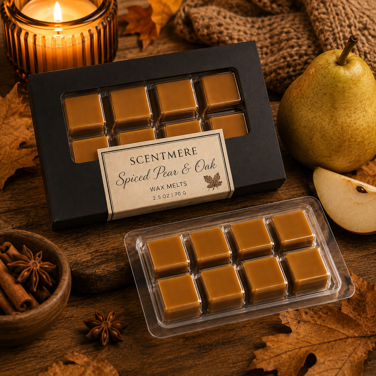 Spiced Pear & Oak Wax Melts | Fruity Woody Fall Wax Bar