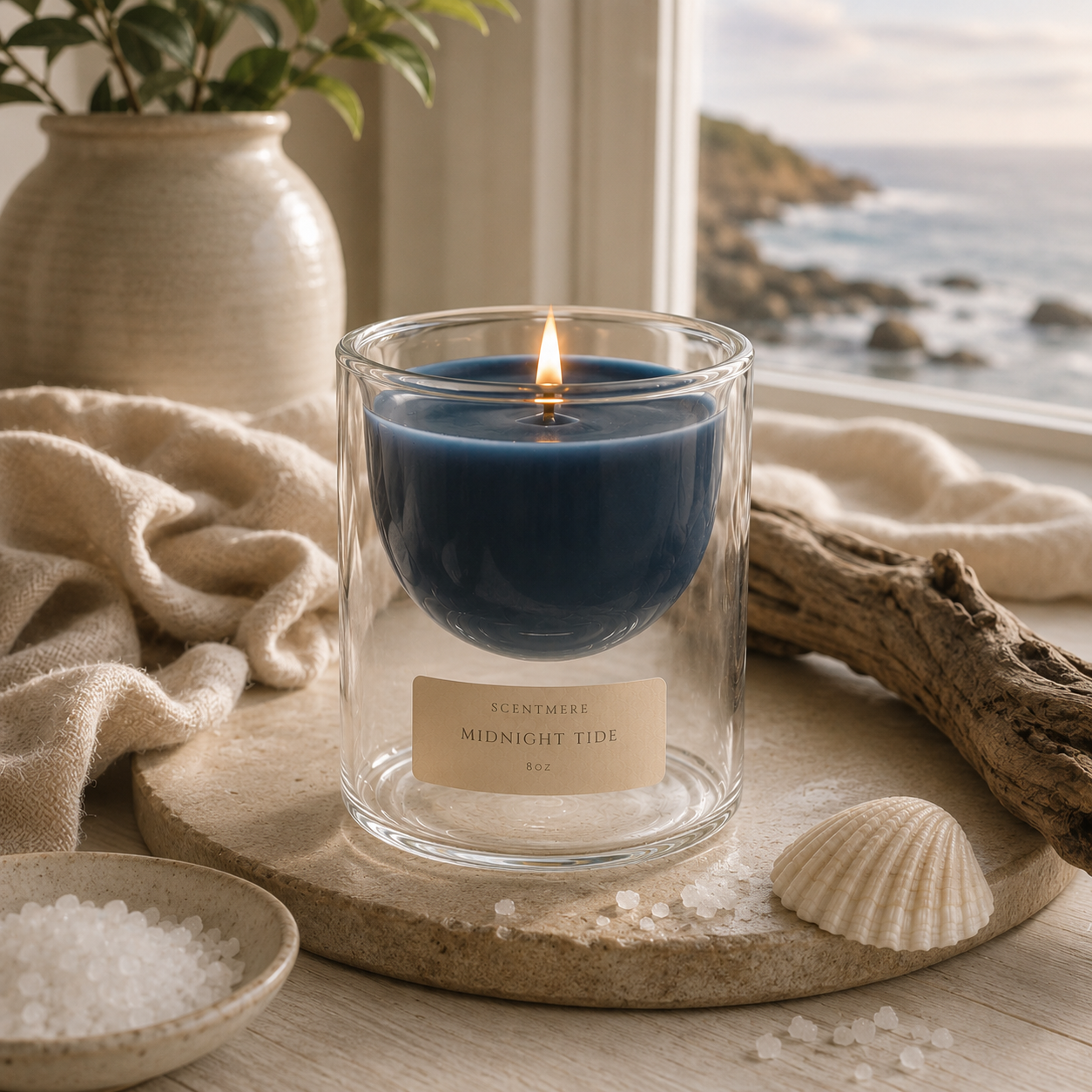Midnight Tide | 8 oz Ocean Moss, Amber & Driftwood Candle
