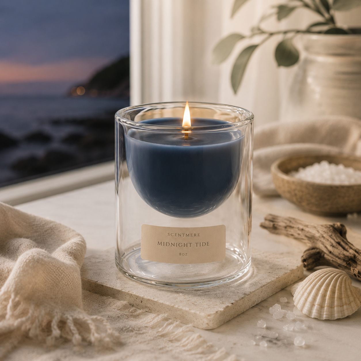Midnight Tide | 8 oz Ocean Moss, Amber & Driftwood Candle