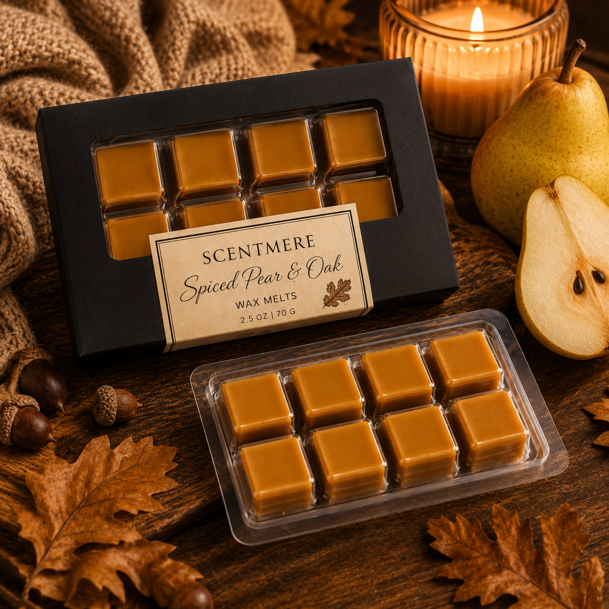 Spiced Pear & Oak Wax Melts | Fruity Woody Fall Wax Bar