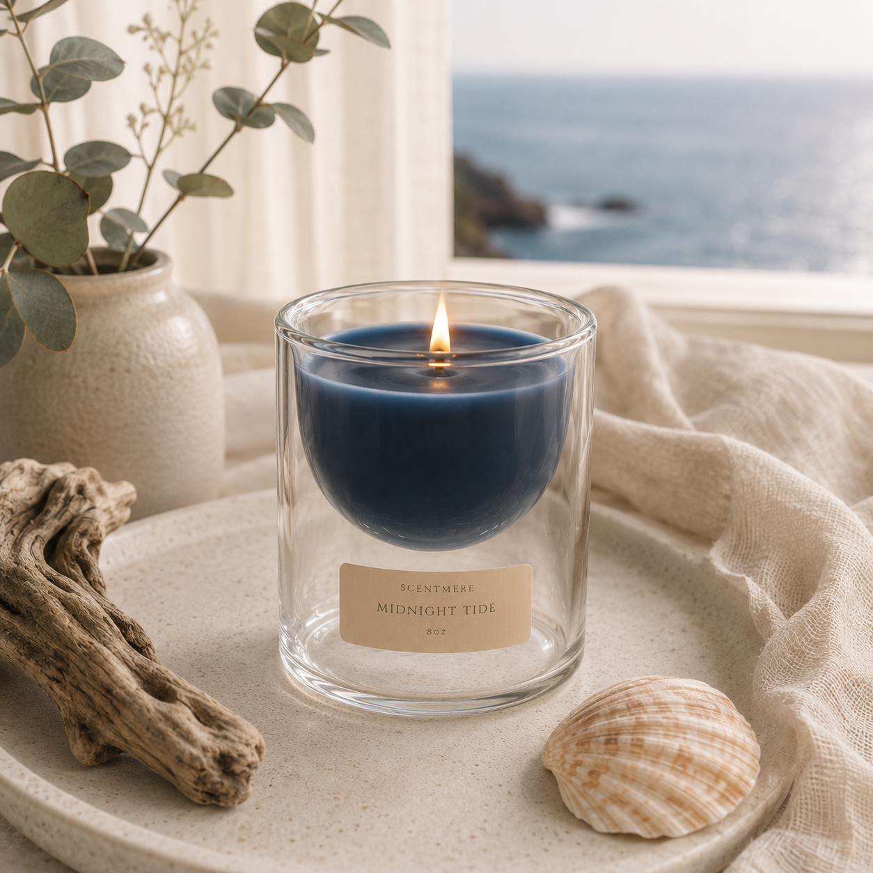 Midnight Tide | 8 oz Ocean Moss, Amber & Driftwood Candle