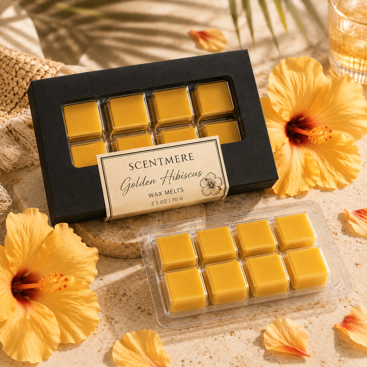 Golden Hibiscus Wax Melts | Luxury Tropical Floral Wax Bar