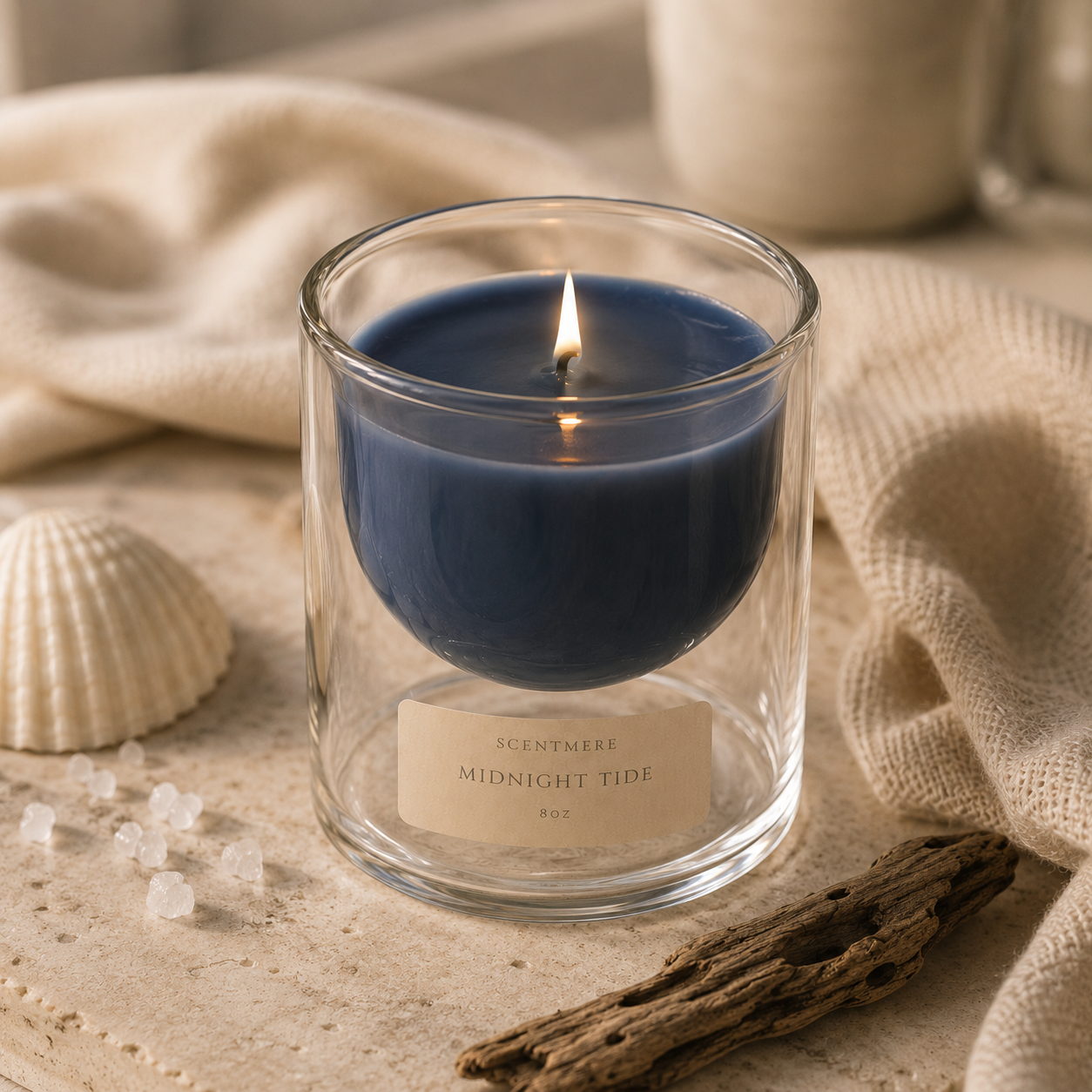 Midnight Tide | 8 oz Ocean Moss, Amber & Driftwood Candle