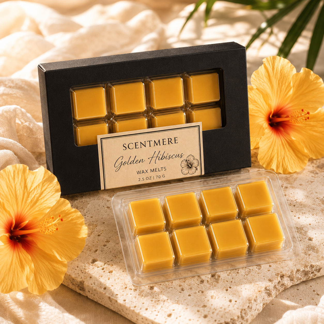 Golden Hibiscus Wax Melts | Luxury Tropical Floral Wax Bar