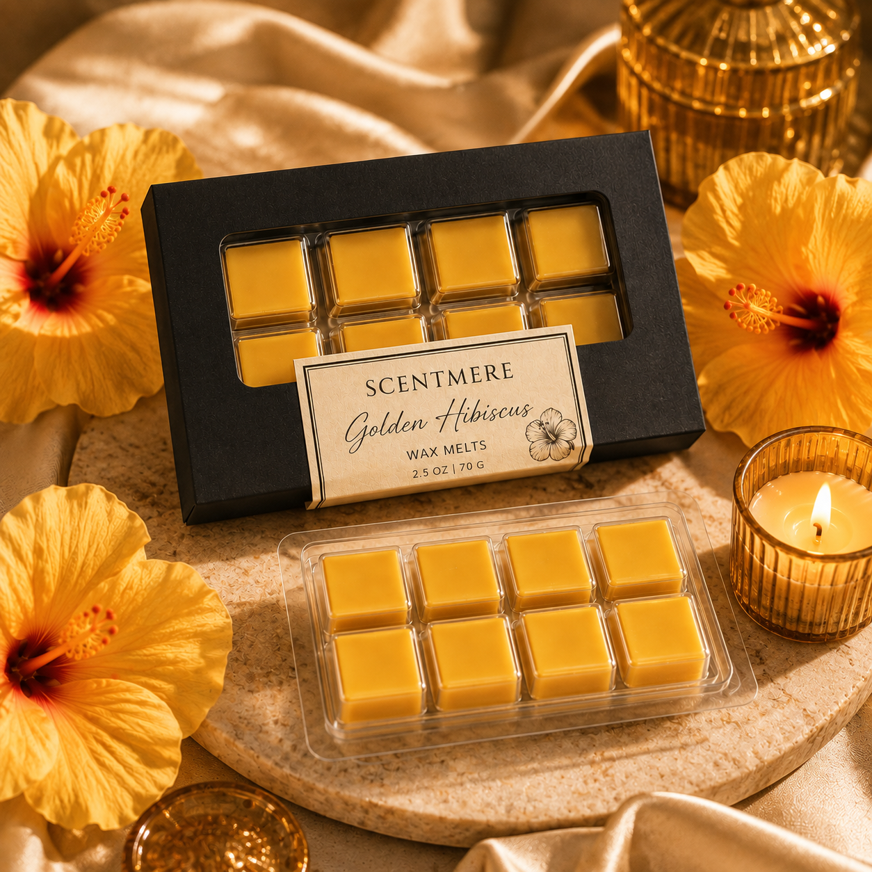 Golden Hibiscus Wax Melts | Luxury Tropical Floral Wax Bar