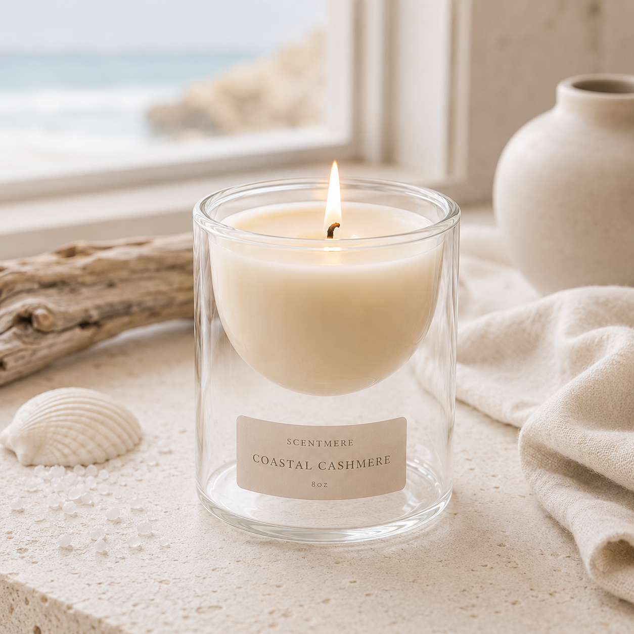 Coastal Cashmere – Linen, Sandalwood & White Tea Candle