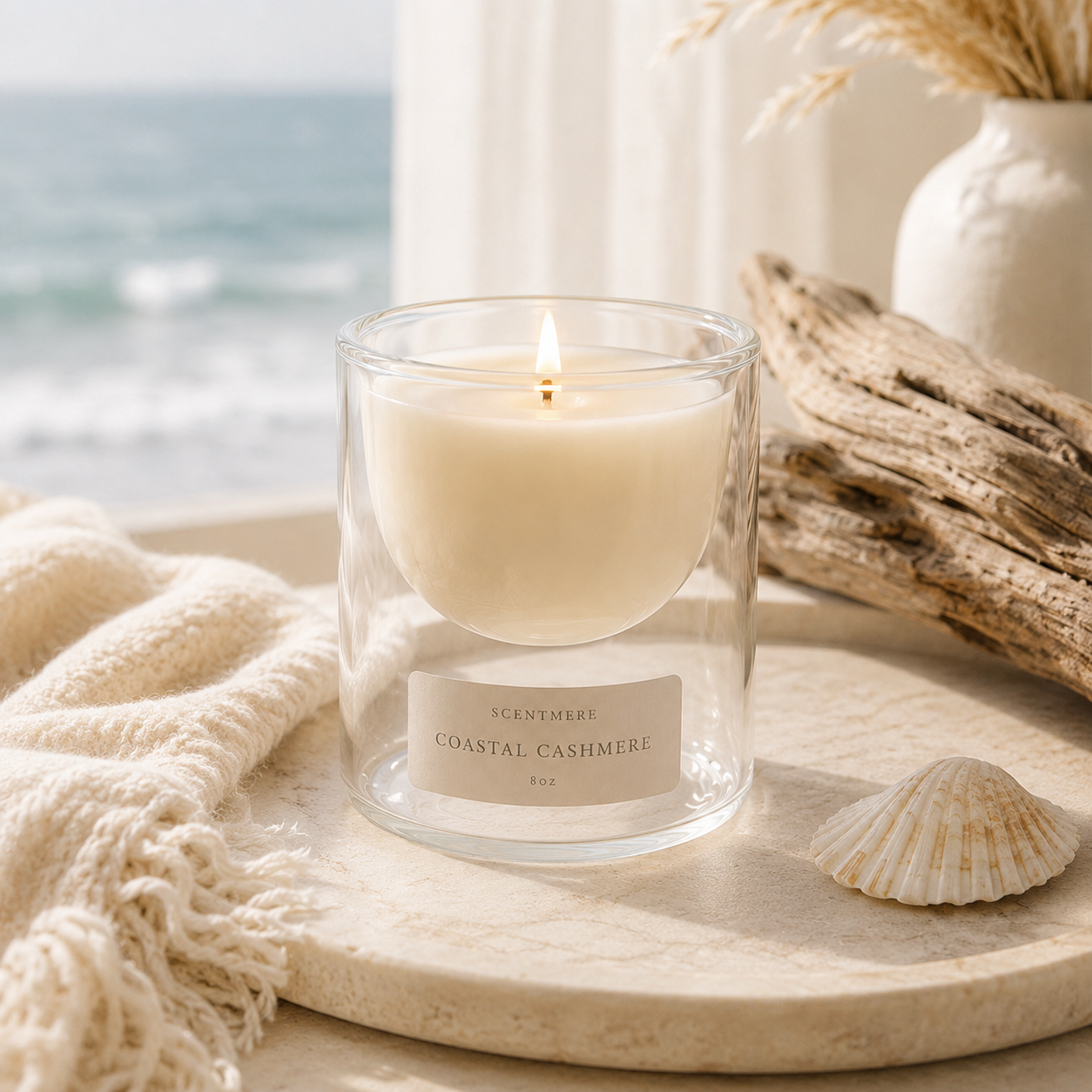 Coastal Cashmere – Linen, Sandalwood & White Tea Candle
