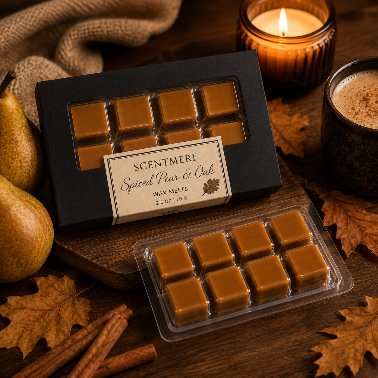 Spiced Pear & Oak Wax Melts | Fruity Woody Fall Wax Bar